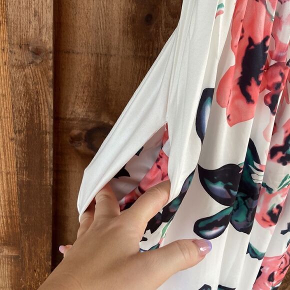 White Pink Short Sleeve Floral Maxi Dress w/removable tie - Picture 6 of 6
